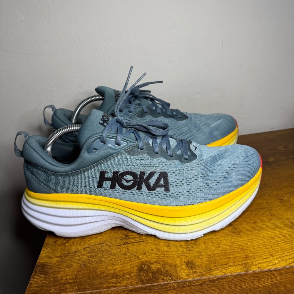 Hoka Bondi 8 Running Shoes Mens Size 10.5 2E Wide Blue Yellow 1127953 GBMS
